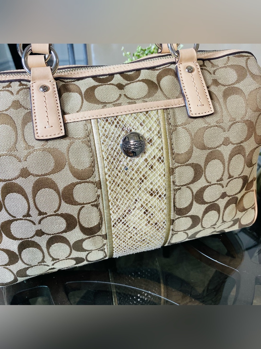 COACH Signature Khaki Jacquard Python Stripe Satchel Handbag F24884 - Picture 8 of 13